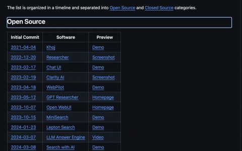 这个GitHub仓库专注于收集各种AI搜索引擎