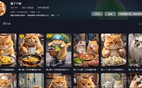 AI做猫咪视频，23个作品，10万粉。