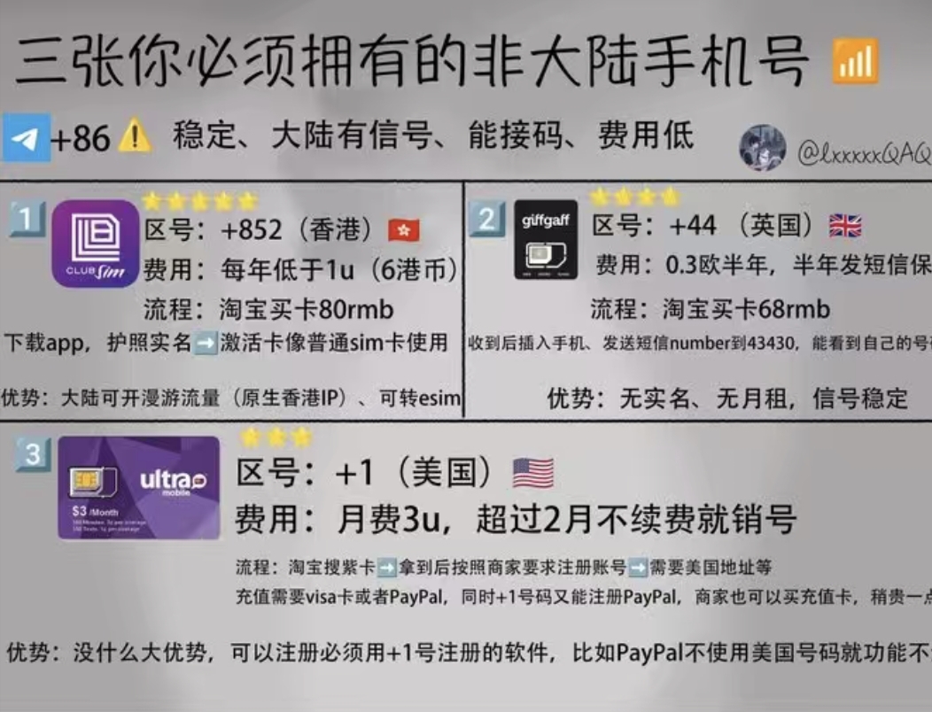 三张你必须拥有的非大陆手机号
